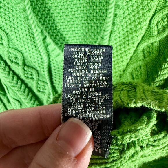 Ralph Lauren Polo Jeans Women's Small Green Cotton Cable Knit Sweater Hoodie - Picture 5 of 12